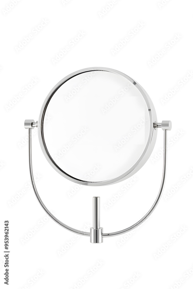 Fototapeta premium A sleek, modern wall-mounted mirror with a round shape and chrome finish. The mirror is designed for easy adjustment and is suitable for bathrooms or dressing areas.
