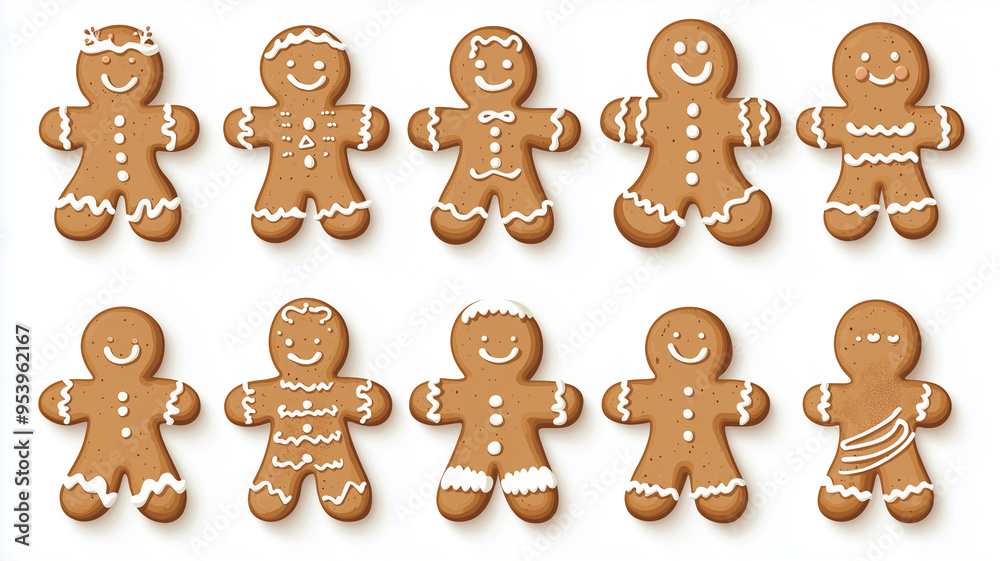 Illustration, set of ginger bread figures,baking clipart illustrations, depicting gingerbread cookies, candy canes isolated on a transparent background. Christmas food on transparent background. Ginge Illustration, set of ginger bread figures,baking clipart illustrations, depicting gingerbread cookies, candy canes isolated on a transparent background. Christmas food on transparent background. Ginge