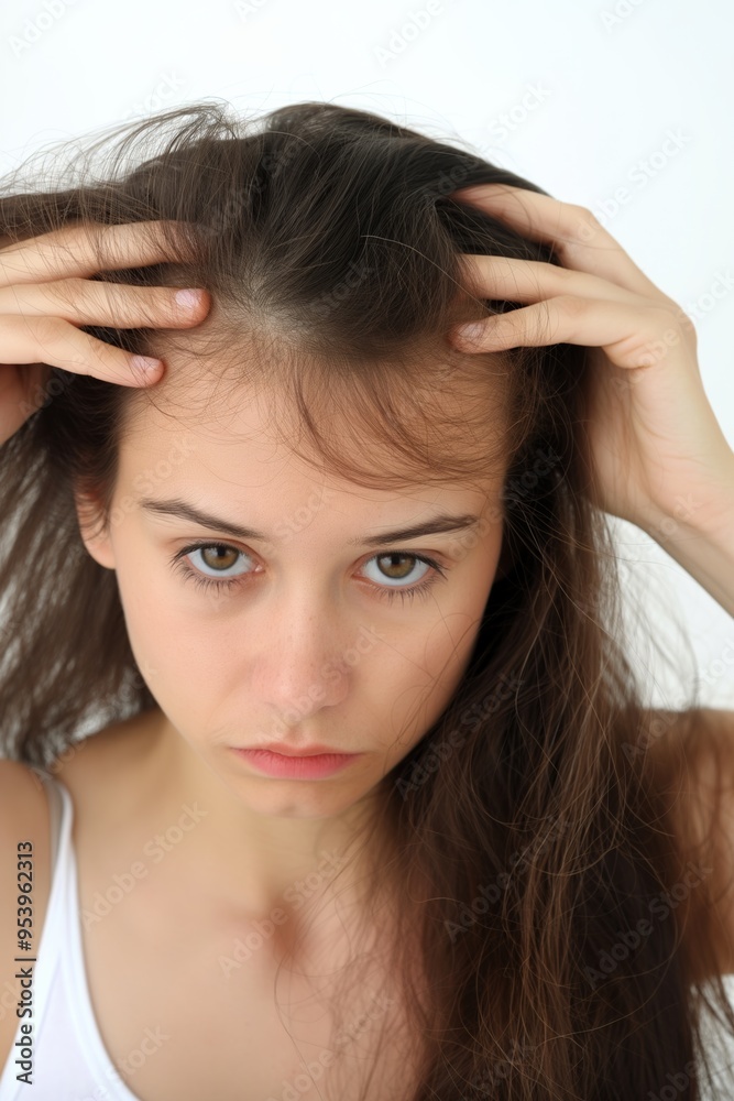 Obraz premium sad woman with damaged hair that is falling out