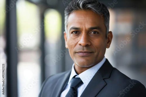 A man in a suit and tie is posing for a photo. He has a serious expression on his face