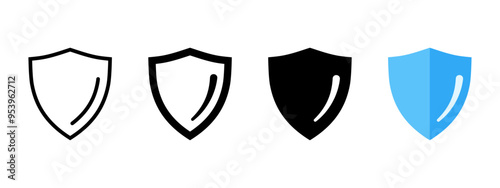 Shield icon set. Defense symbol. Security sign. Safe guard vector illustration. Guarantee emblem. Shield logo. Protection pictogram.
