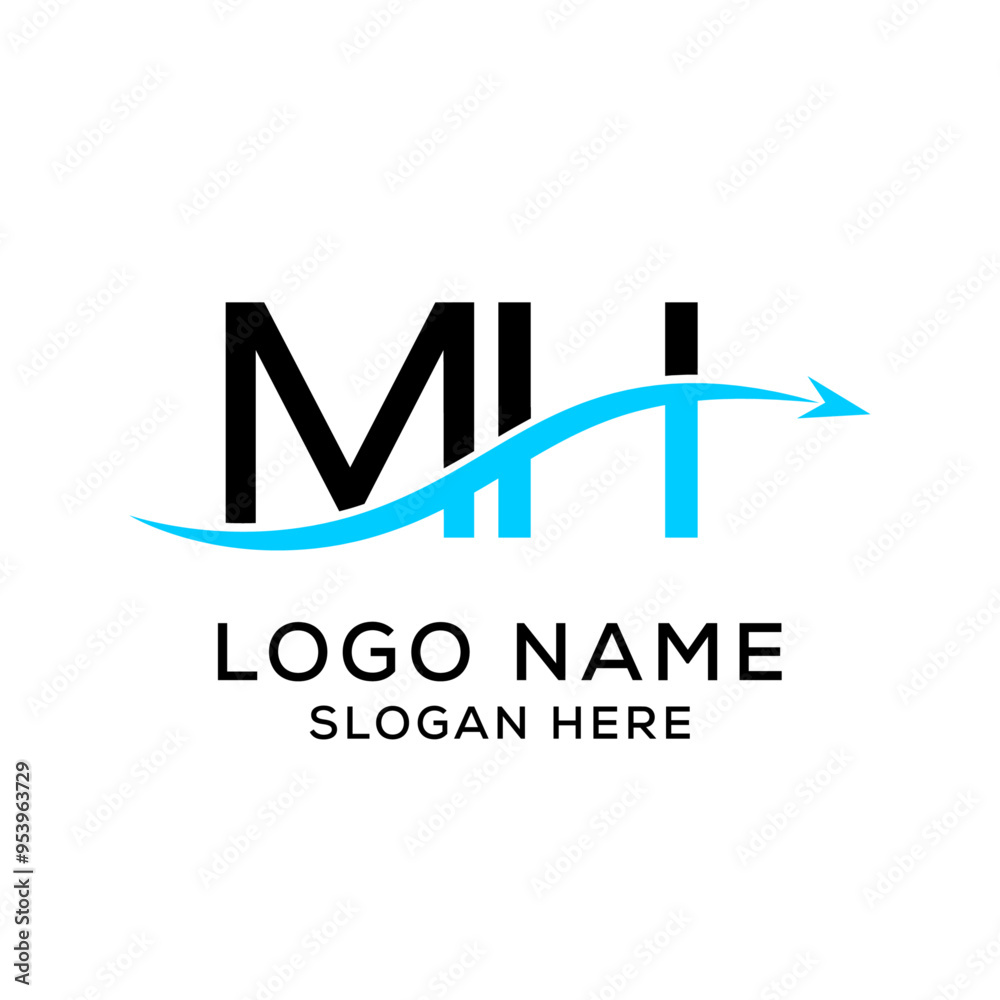 Fototapeta premium initial letter logo HM company name cross blue arrow design. vector logotype for business and company identity