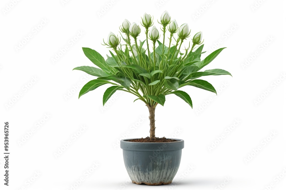 there is a potted plant with green leaves and white flowers there is a potted plant with green leaves and white flowers