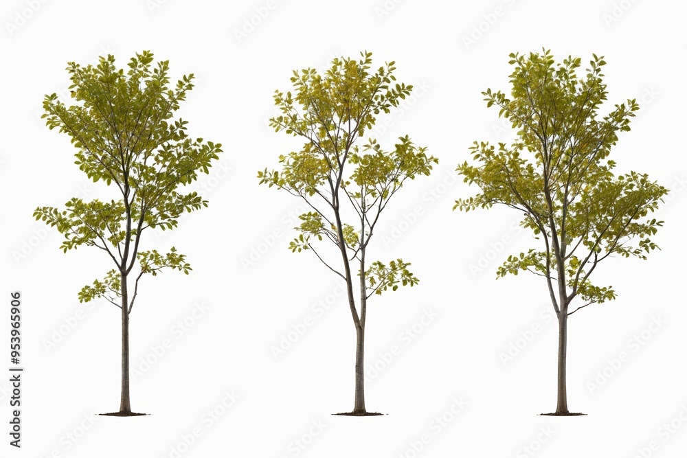 Obraz premium three different views of a tree with green leaves on a white background 