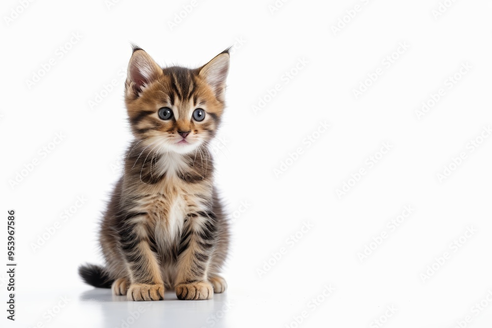 Fototapeta premium there is a small kitten sitting on a white surface 