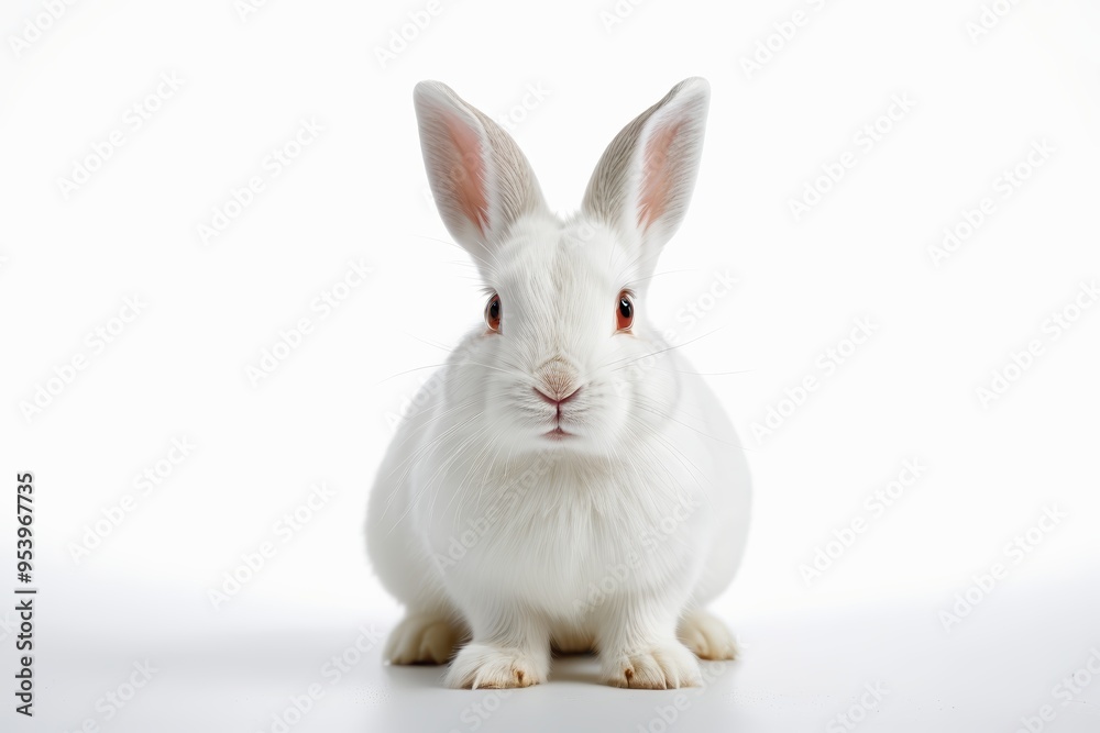 Fototapeta premium there is a white rabbit sitting on a white surface