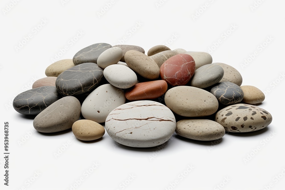 there are many different colored rocks on a white surface                           