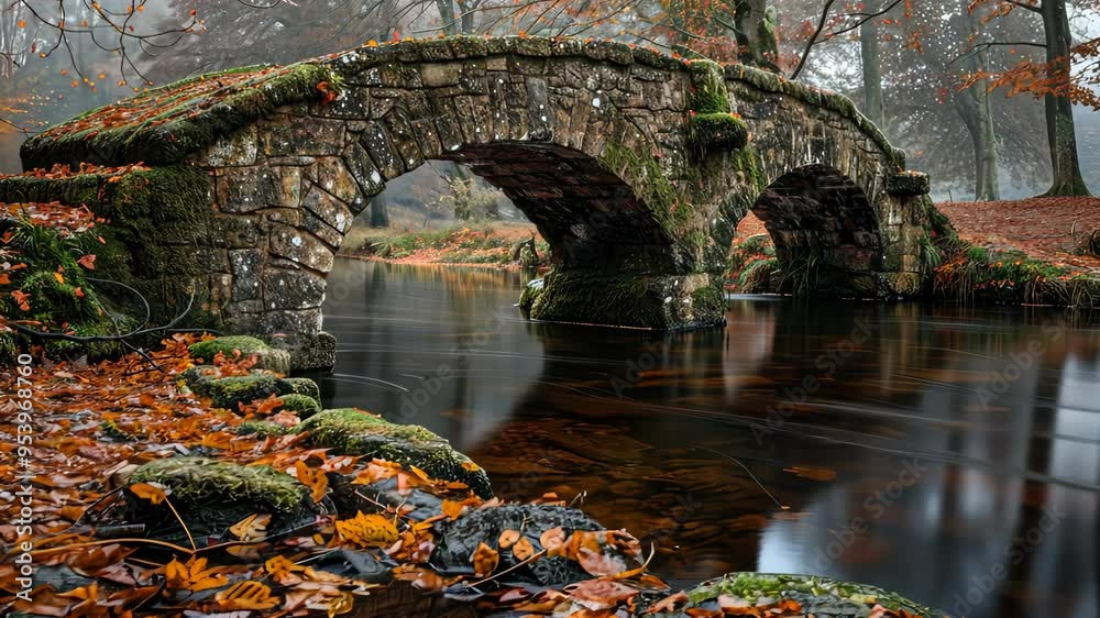 Ancient stone bridge over autumn stream