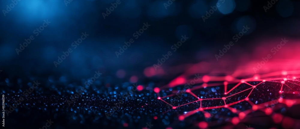 A vibrant abstract background showcasing a network of glowing dots and lines in red and blue hues, ideal for technology themes. A vibrant abstract background showcasing a network of glowing dots and lines in red and blue hues, ideal for technology themes.