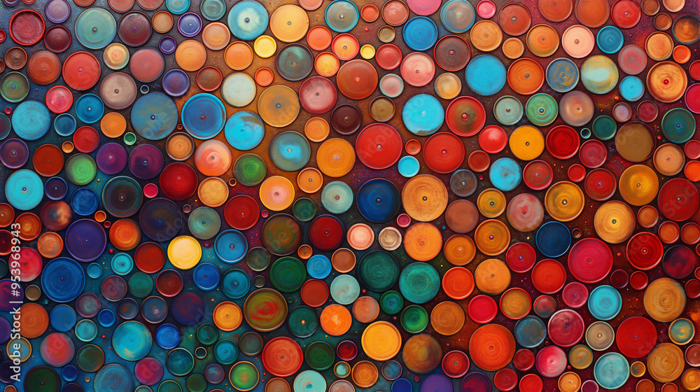 Background of multi-colored volumetric circles on a multi-colored background, view from the top. High quality illustration Background of multi-colored volumetric circles on a multi-colored background, view from the top. High quality illustration