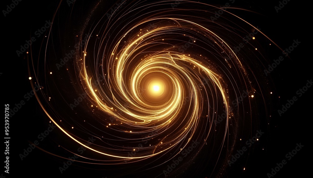 The image showcases a stunning spiral galaxy with glowing golden arms set against the dark expanse of space, highlighting the beauty and vastness of the universe. The image showcases a stunning spiral galaxy with glowing golden arms set against the dark expanse of space, highlighting the beauty and vastness of the universe.