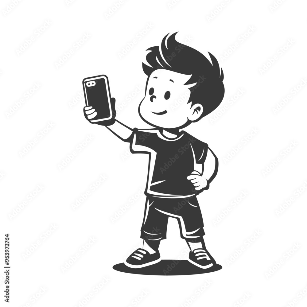 A young boy taking a selfie with a smartphone A young boy taking a selfie with a smartphone