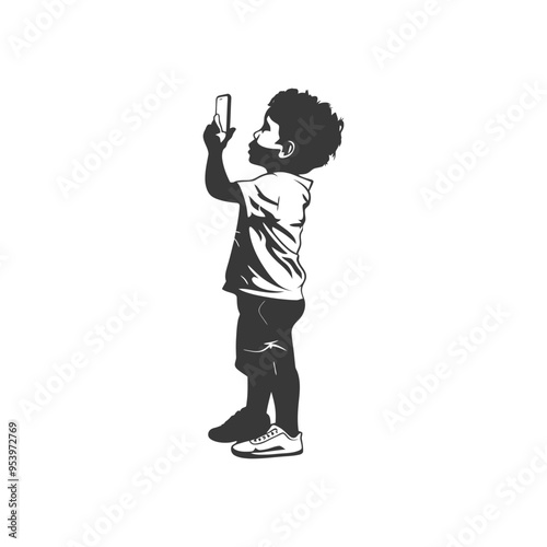 A Young Boy Uses His Smartphone