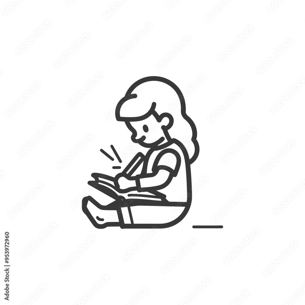 A young girl sitting cross legged and writing in a book A young girl sitting cross legged and writing in a book