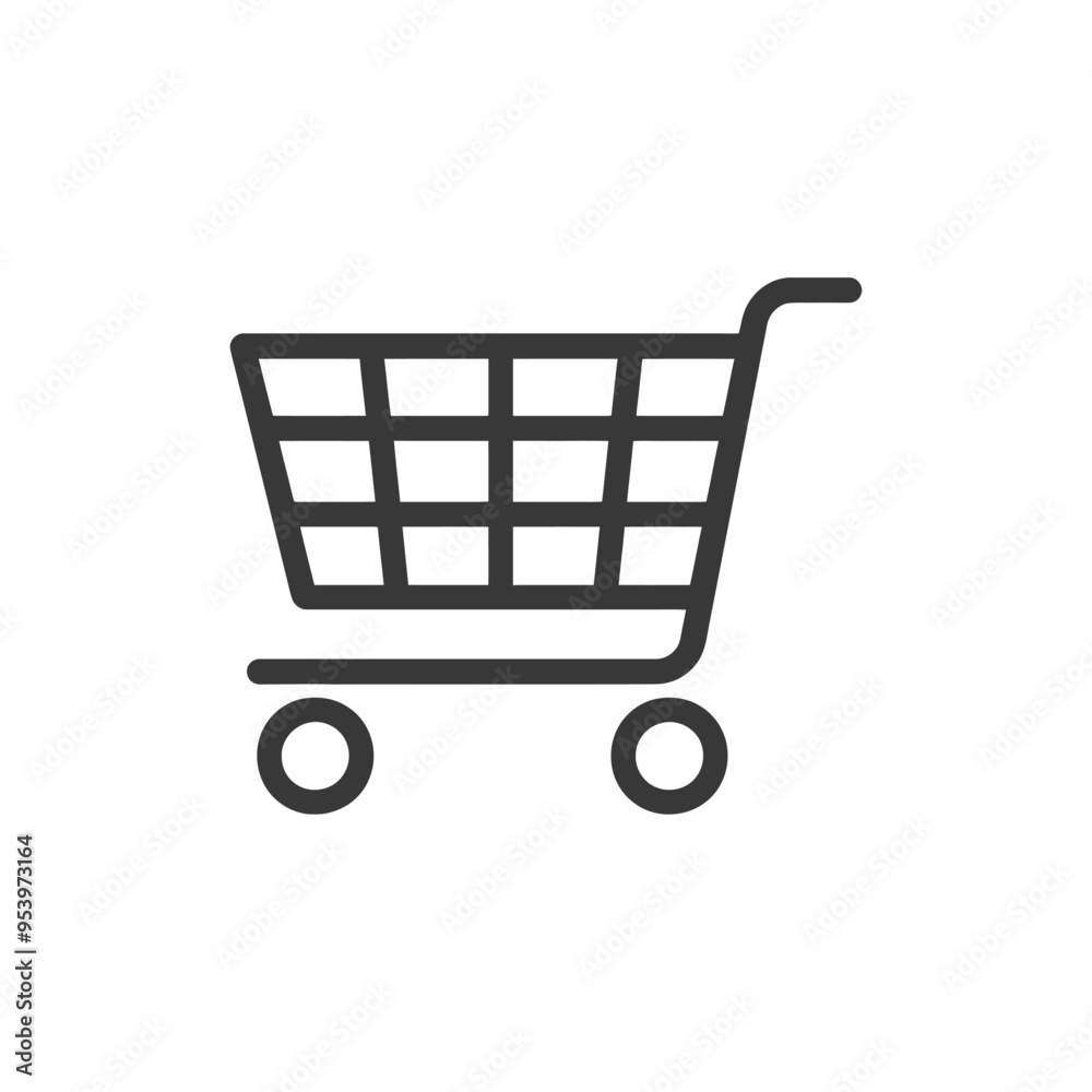 Black and White Line Art Illustration of a Shopping Cart
