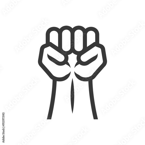 Black and white line art illustration of a raised fist