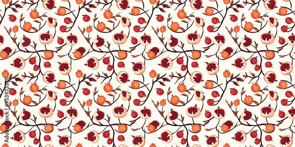Pomegranate pattern with rich, fruit-themed designs. Background seamless pattern. Pomegranate pattern with rich, fruit-themed designs. Background seamless pattern.