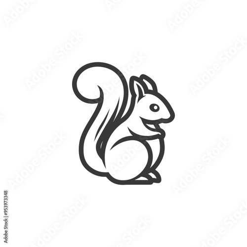 Black and White Line Art Illustration of a Sitting Squirrel