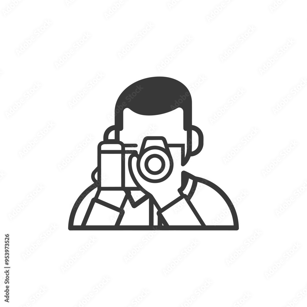 Black and White Line Art of a Person Taking a Picture Black and White Line Art of a Person Taking a Picture
