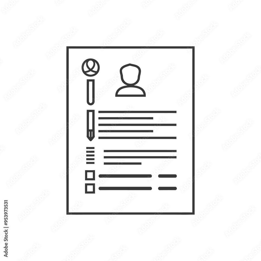Black and White Line Art of a Resume Black and White Line Art of a Resume