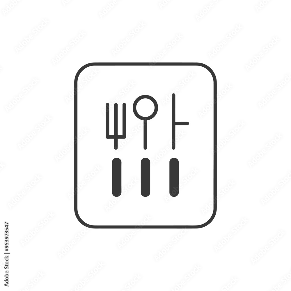 Black and White Line Art of Fork Spoon and Knife in a Square Black and White Line Art of Fork Spoon and Knife in a Square