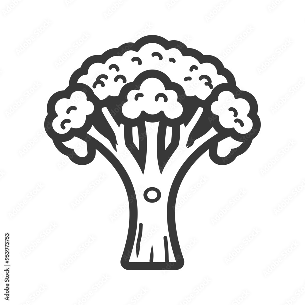 Black and White Line Drawing of a Broccoli Floret Black and White Line Drawing of a Broccoli Floret
