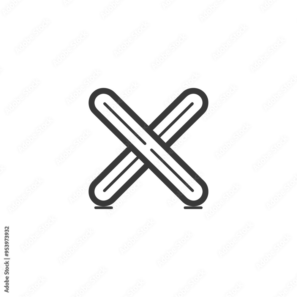 Black and White Line Drawing of a Crossed Pair of Sticks Black and White Line Drawing of a Crossed Pair of Sticks