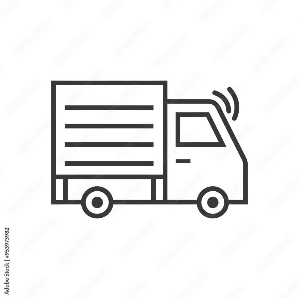 Black and White Line Drawing of a Delivery Truck with a Signal on Top Black and White Line Drawing of a Delivery Truck with a Signal on Top