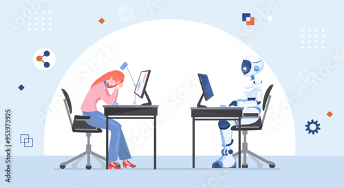 Artificial intelligence vs human. Technologies and competition concept. Hands of human and robot competing in strength power fighting technologies against humans. For web banner, infographics.