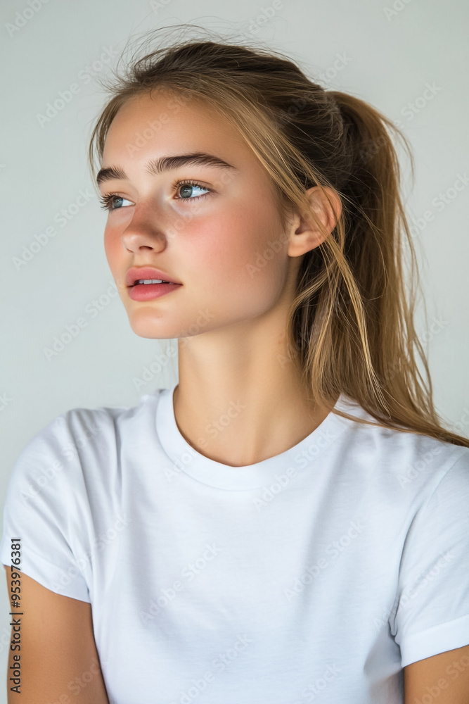 A Female student wearing white tshirt and jeans A Female student wearing white tshirt and jeans