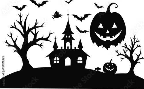 halloween background with pumpkin and bats