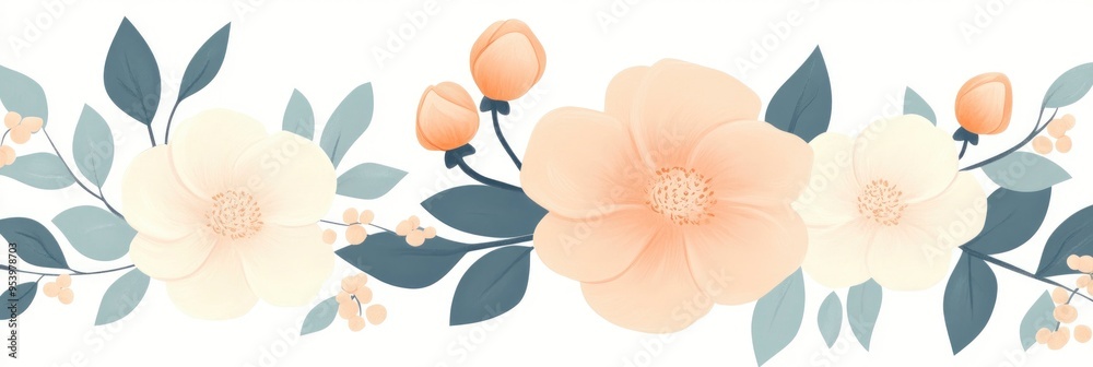 Artistic seamless pattern with abstract flowers and oranges