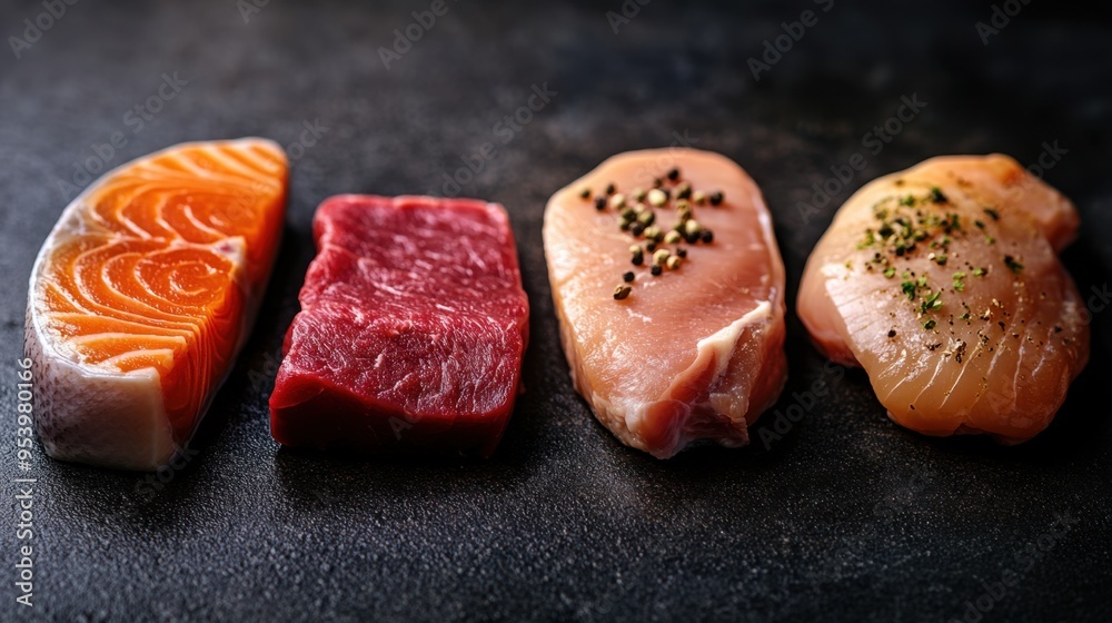 Assortment of Fresh Protein Sources Including Fish and Meats Assortment of Fresh Protein Sources Including Fish and Meats