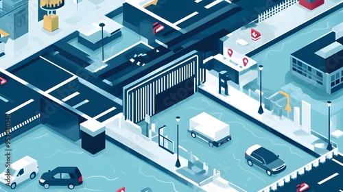 graphic depicting IoT enabled automated gates and barriers designed for flood prevention and resilient infrastructure in urban and environmental settings photo