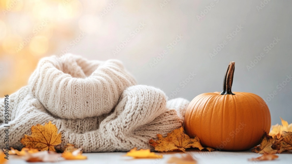 Cozy Autumn Vibes with Pumpkin and Knitted Sweater Cozy Autumn Vibes with Pumpkin and Knitted Sweater