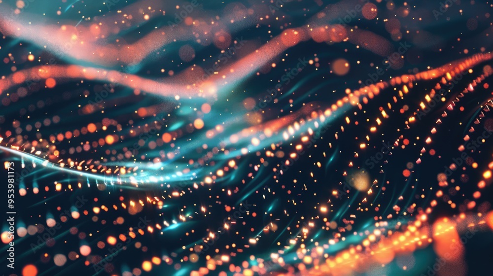 Abstract background of glowing particle wave.