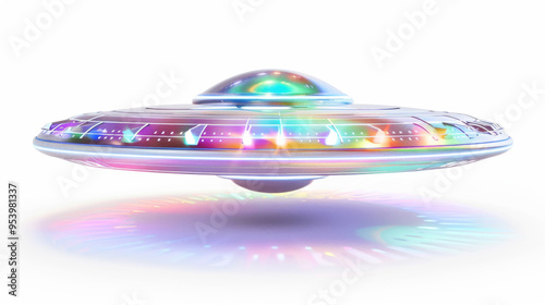 Glowing UFO Hovering with Radiant Lights. World UFO Day