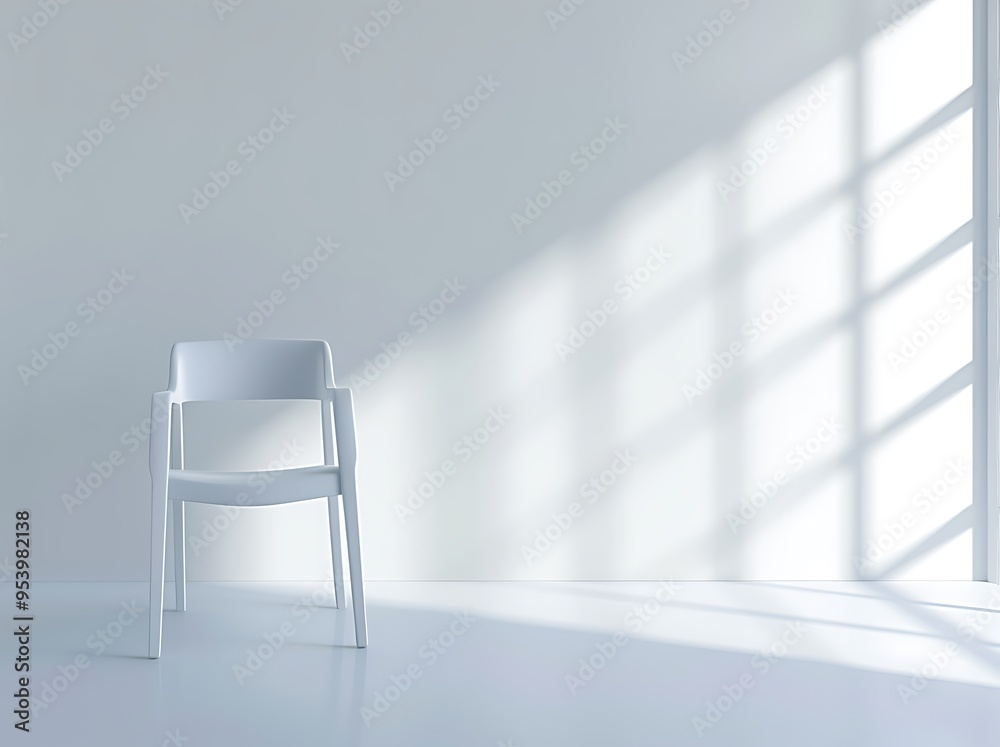 Empty Chair: A simple, modern chair placed in a completely white room Empty Chair: A simple, modern chair placed in a completely white room