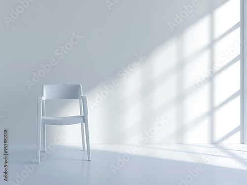 Empty Chair: A simple, modern chair placed in a completely white room