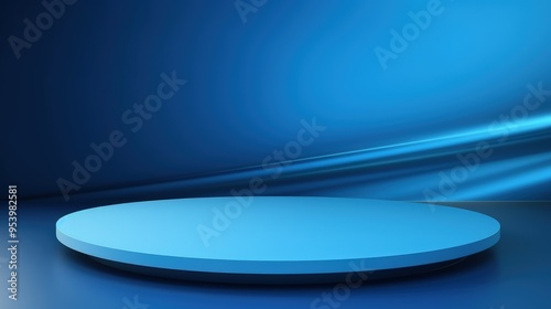 A minimalist blue platform set against a smooth blue background, ideal for presentations or product displays.