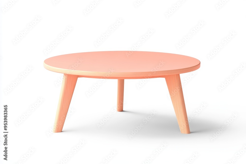 A modern, minimalist coffee table with a pastel pink finish. Its rounded shape and low profile offer a contemporary feel, perfect for a living room or office setting. The table is isolated on a white A modern, minimalist coffee table with a pastel pink finish. Its rounded shape and low profile offer a contemporary feel, perfect for a living room or office setting. The table is isolated on a white