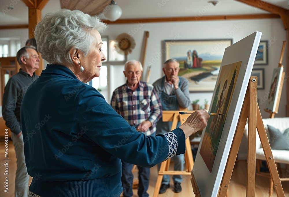 Portrait of an Elderly Female Artist in Creative Space - Isolated on Transparent Background Portrait of an Elderly Female Artist in Creative Space - Isolated on Transparent Background