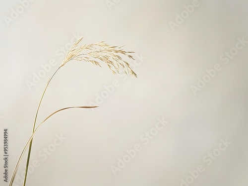 Whispering Wind: A single blade of grass bending slightly as if touched by an unseen breeze