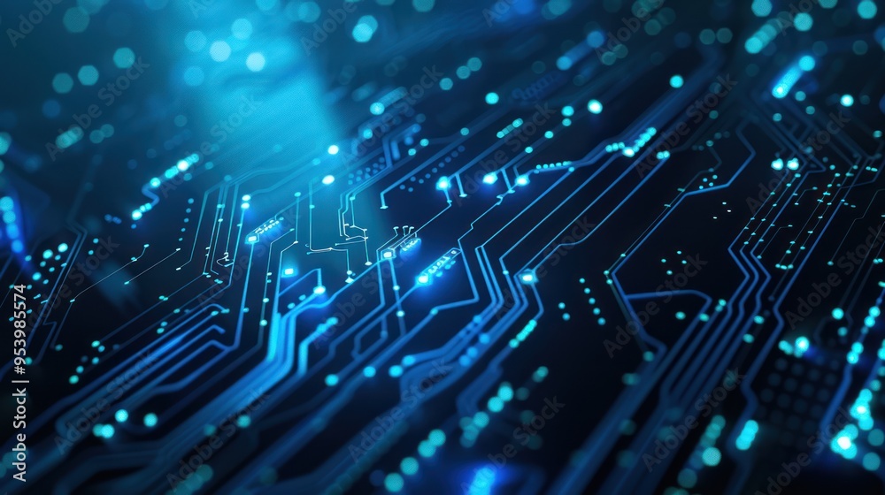 Abstract Digital Circuitry in Blue Hues
