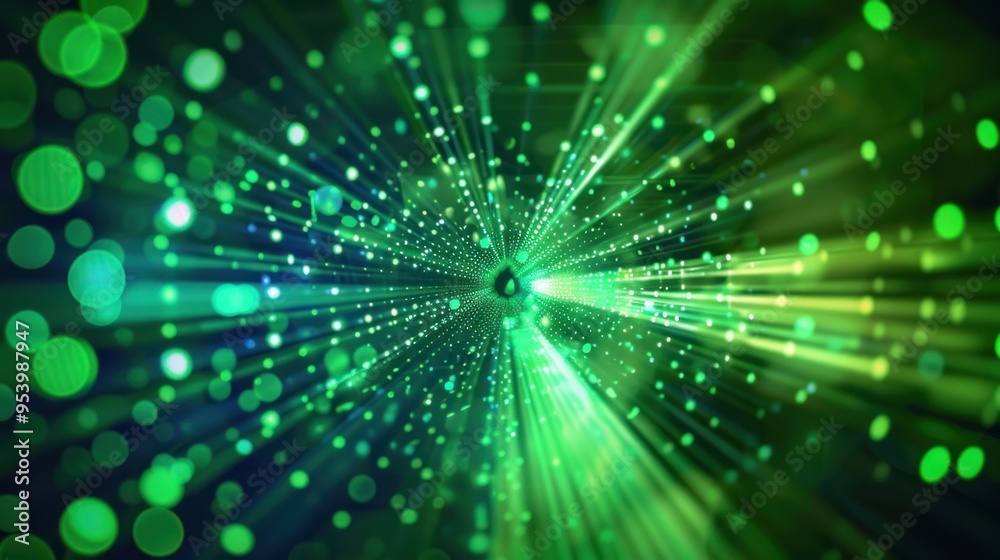 Abstract Green Light Show with Bokeh