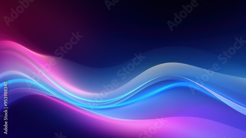 A vibrant abstract design featuring smooth, flowing lines in shades of pink and blue against a dark background.