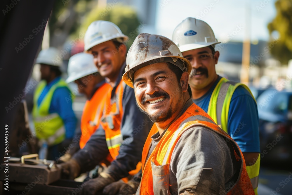Group of construction engineers at construction site working on important project with smile Group of construction engineers at construction site working on important project with smile