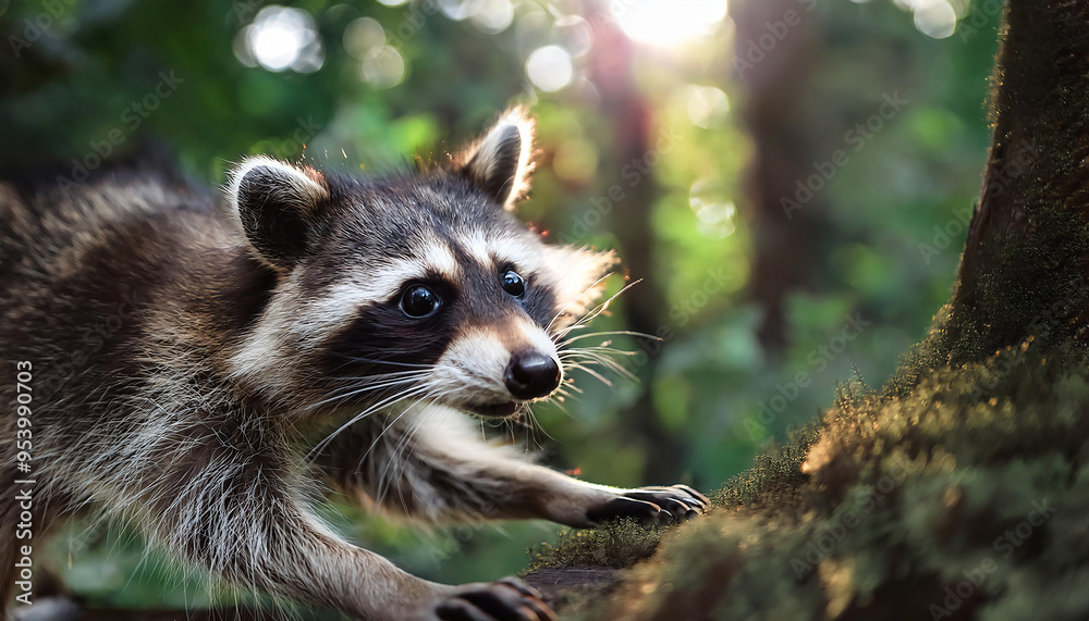 Curious Raccoon in Forest Setting