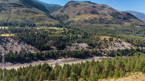 Aerial view of Fraser Canyon close to Lytton during a summer season in British Columbia, Canada photo