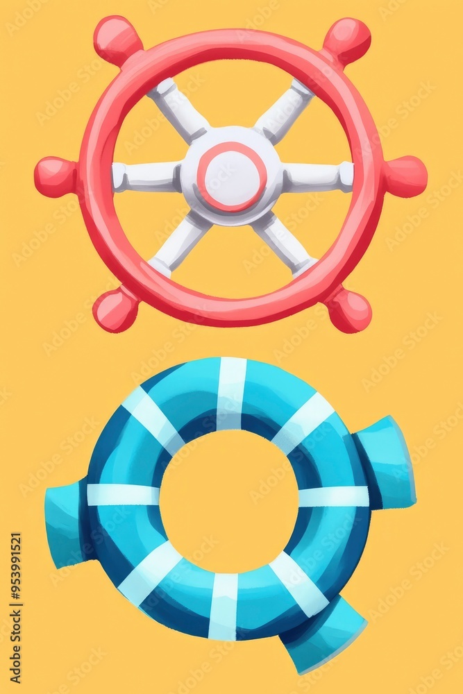 Ship Wheel and Lifebuoy